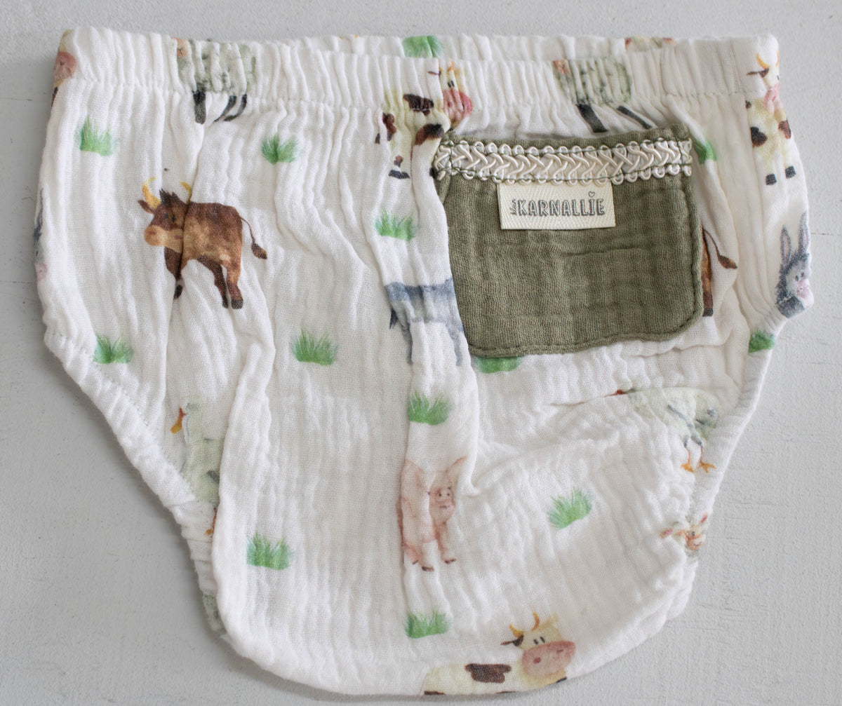 Illustrated Muslin Watercolor Farm Animal Baby Bloomers