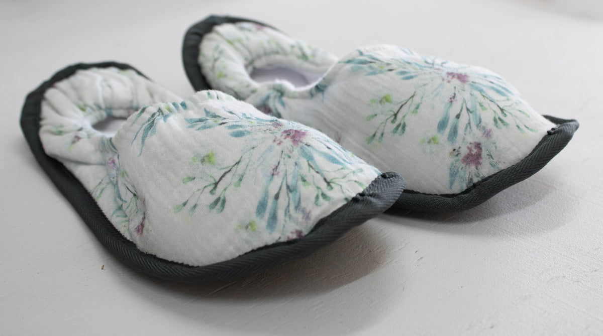 Illustrated Botanical Floral Muslin Slippers