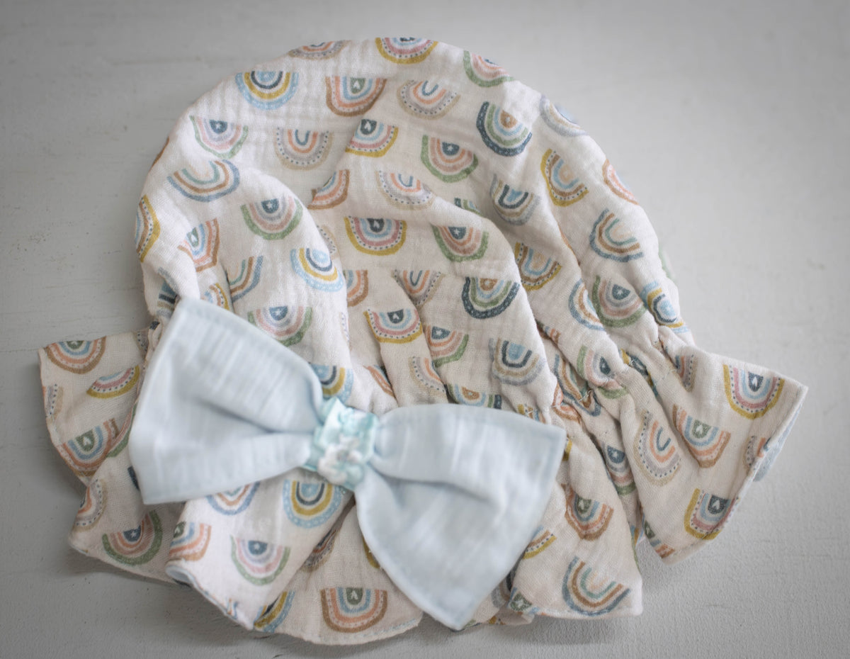 Illustrated Boho Rainbow Muslin Baby Hat