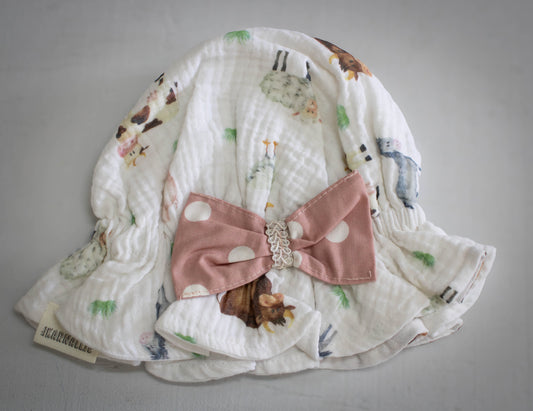 Illustrated Watercolor Farm Animal Baby Bonnet