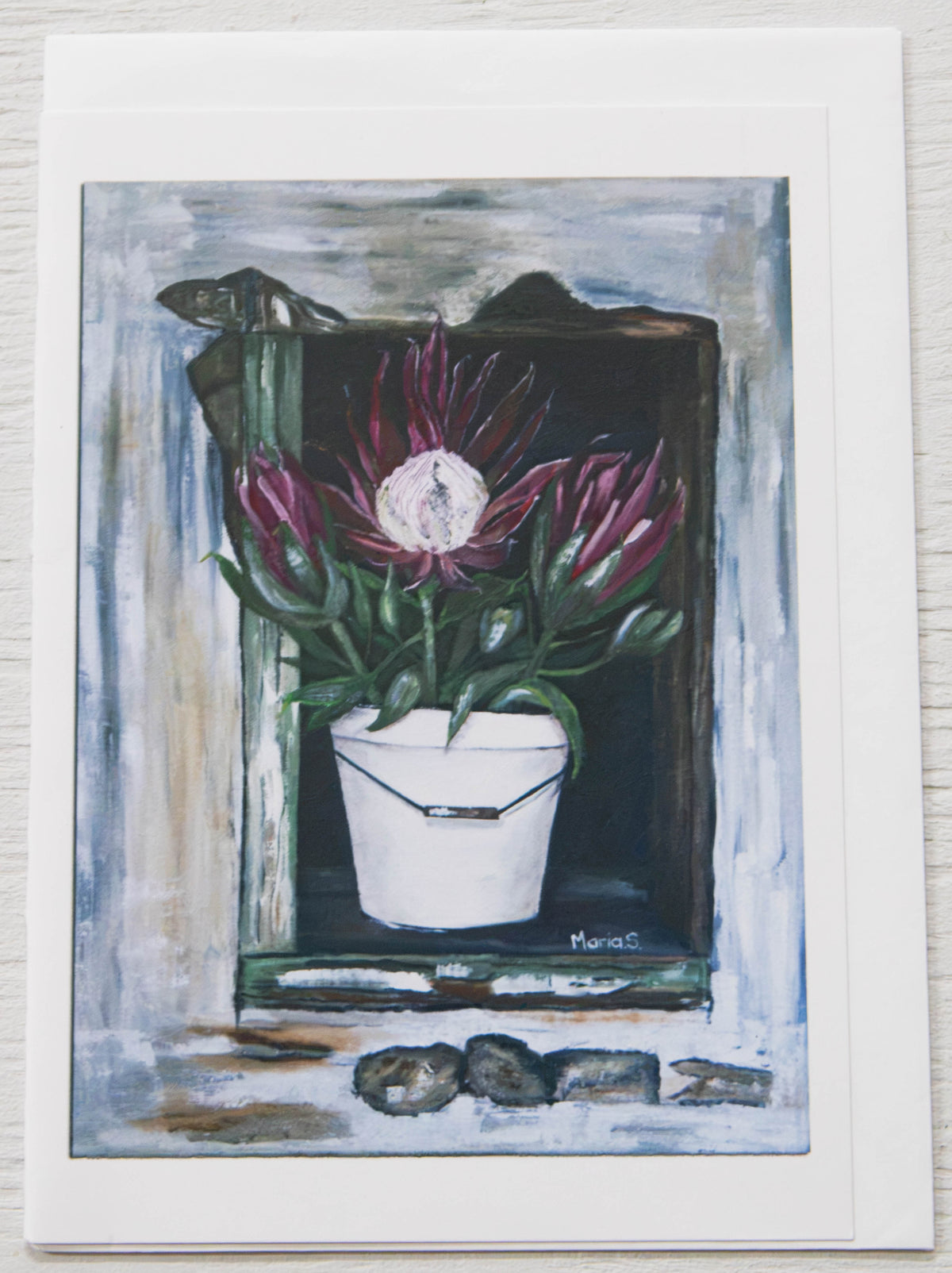 Rustic Window Proteas Floral Art Card