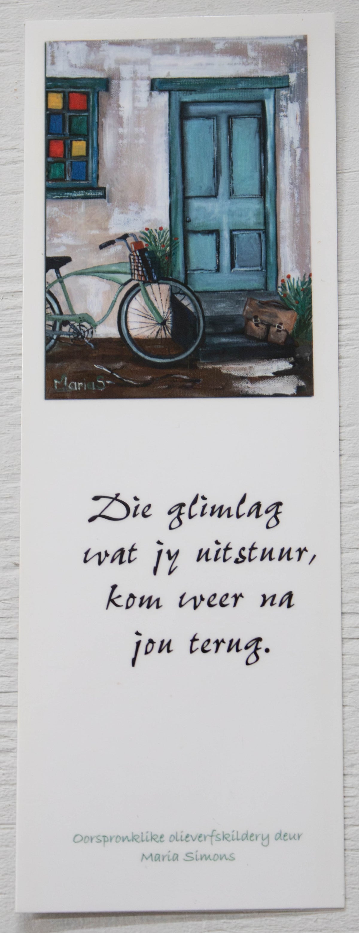 Afrikaans Proverb Bookmark — Vintage Bicycle & Cottage Art
