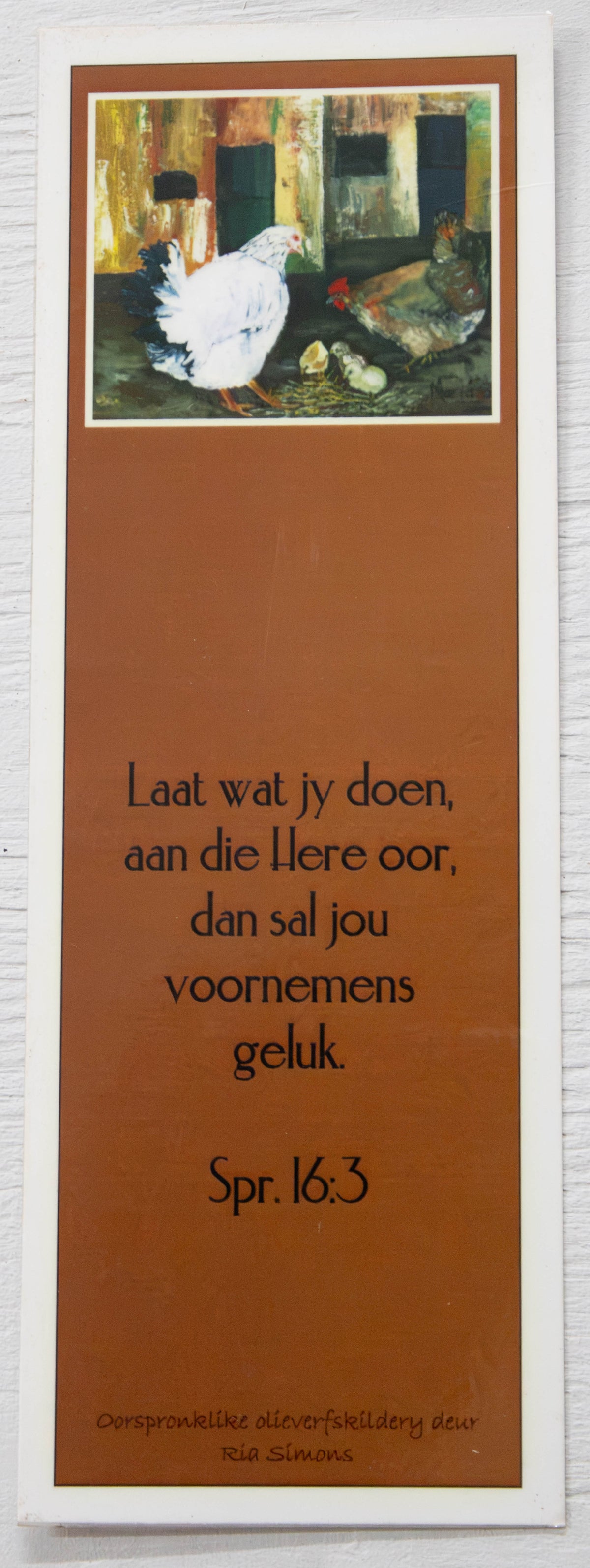 Afrikaans Scripture Bookmark — Farmyard Chicken Art