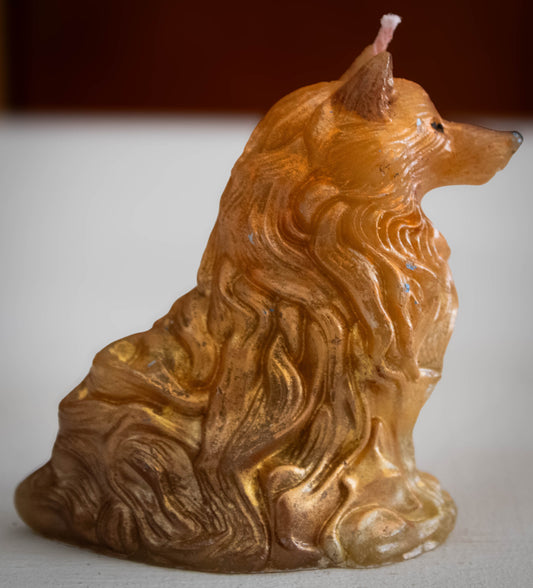 Hand-Poured Sitting Wolf Sculptural Candle Gold