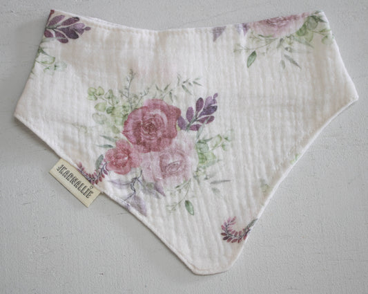 Illustrated Watercolor Rose Muslin Baby Bib