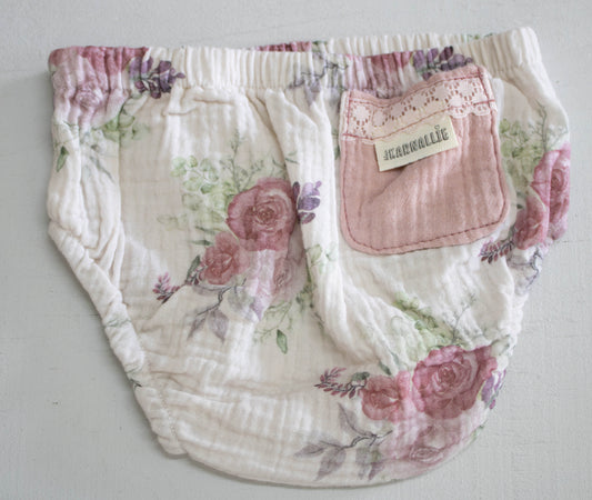 Illustrated Watercolor Rose Muslin Baby Bloomers