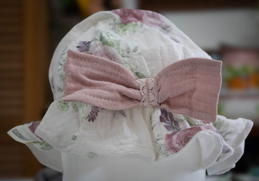 Illustrated Watercolor Rose Muslin Baby Hat