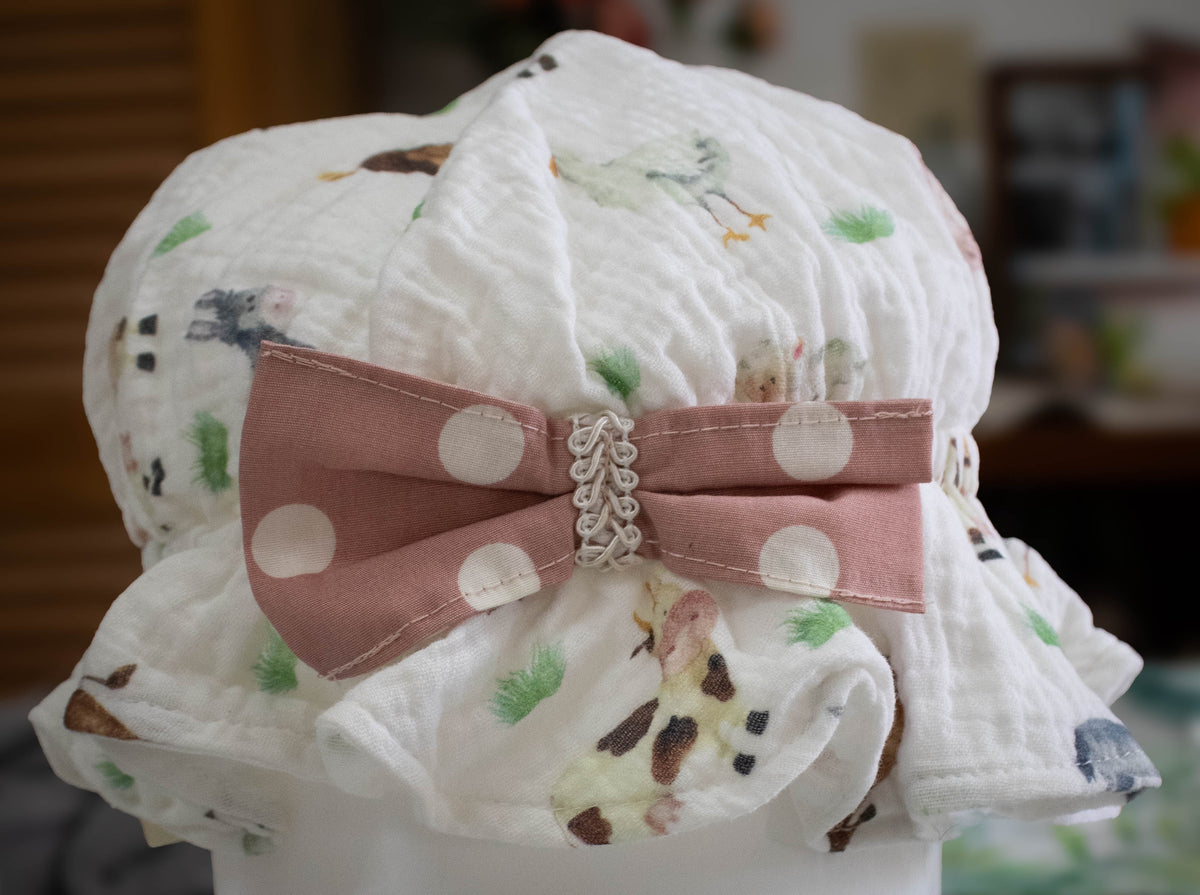 Illustrated Watercolor Farm Animal Baby Bonnet