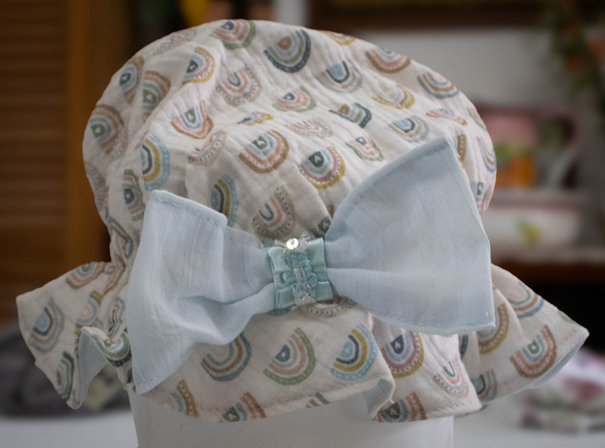 Illustrated Boho Rainbow Muslin Baby Hat