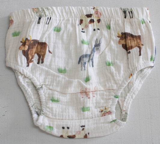 Illustrated Muslin Watercolor Farm Animal Baby Bloomers