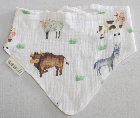 Illustrated Muslin Watercolor Farm Animal Baby Bib