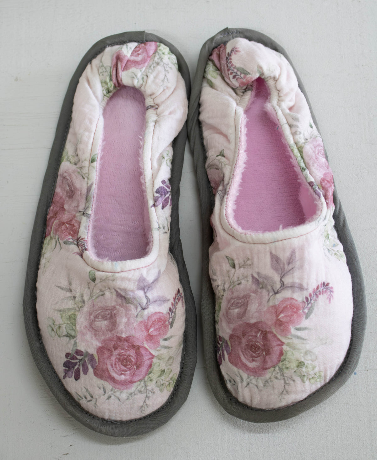 Illustrated Watercolor Rose Muslin Slippers