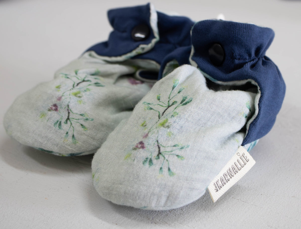 Illustrated Botanical Floral Muslin Baby Slippers