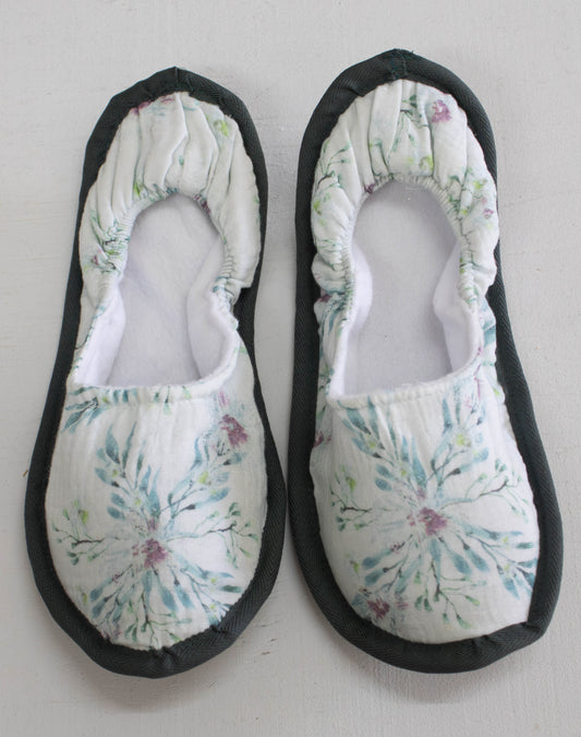 Illustrated Botanical Floral Muslin Slippers