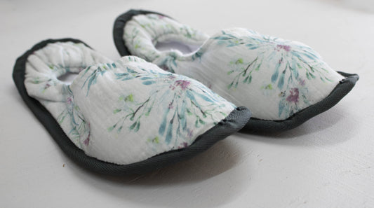 Illustrated Botanical Floral Muslin Slippers