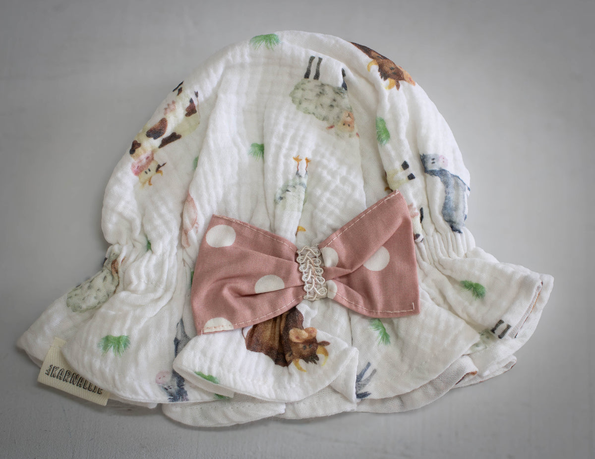 Illustrated Watercolor Farm Animal Baby Bonnet