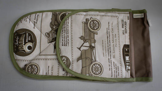 Vintage Car Print Quilted Oven Mitts