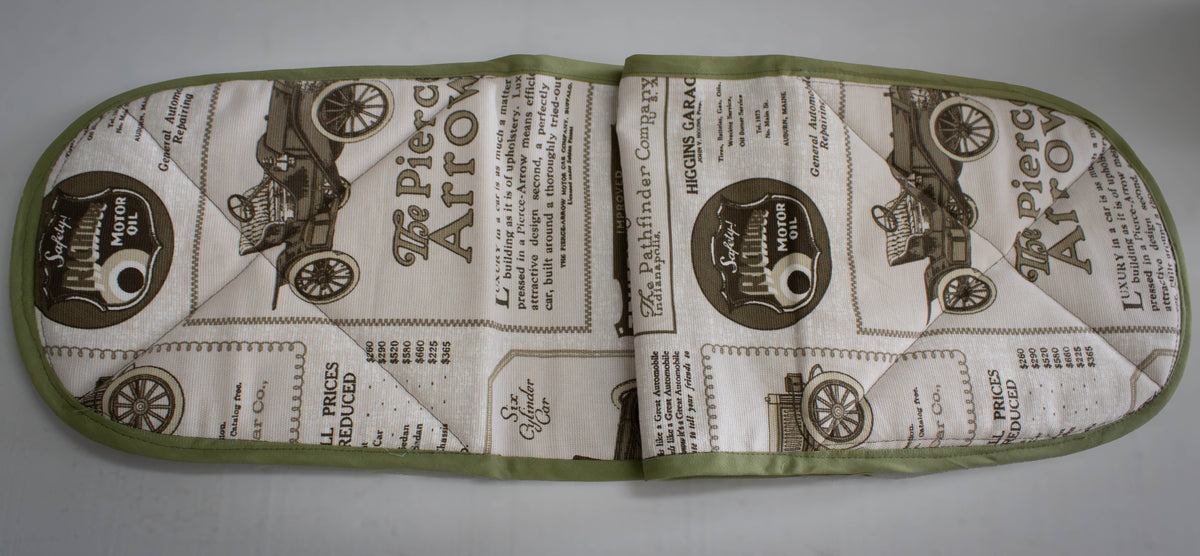 Vintage Car Print Quilted Oven Mitts