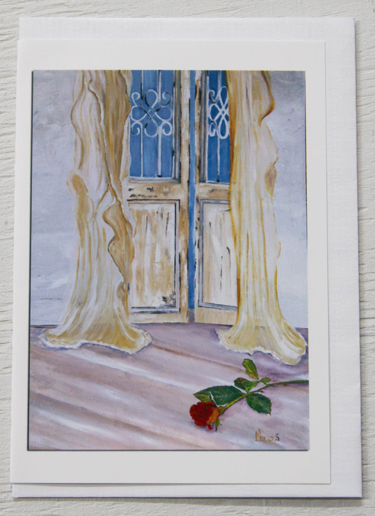 Romantic Red Rose & Open Doors Art Card
