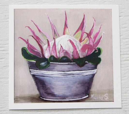 Mini Pink Protea Bowl Art Card