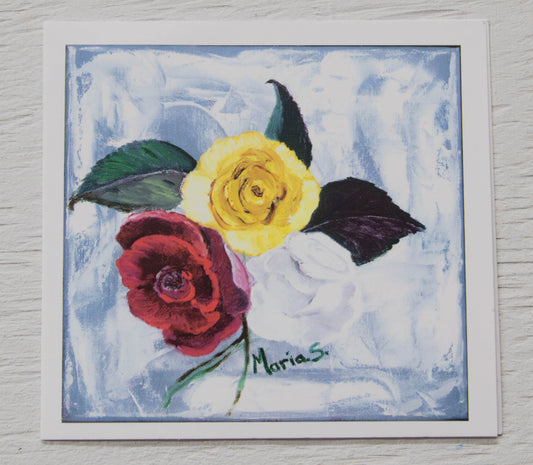 Mini Red Yellow & White Roses Art Card