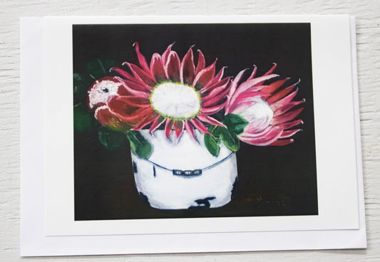 Dark Background Protea Floral Art Card