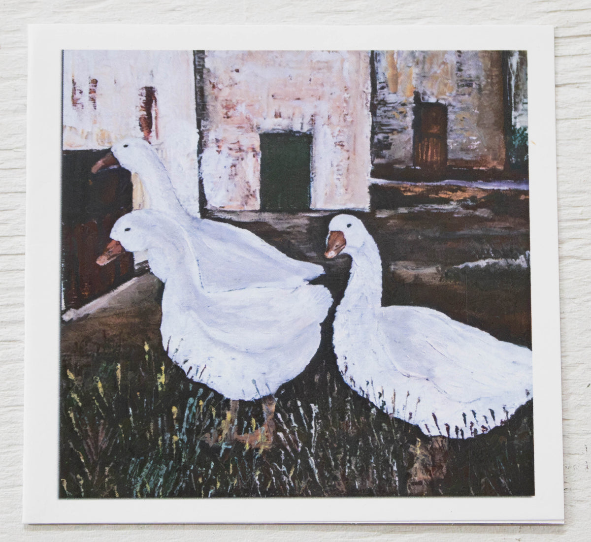 Mini White Geese Farmyard Art Card