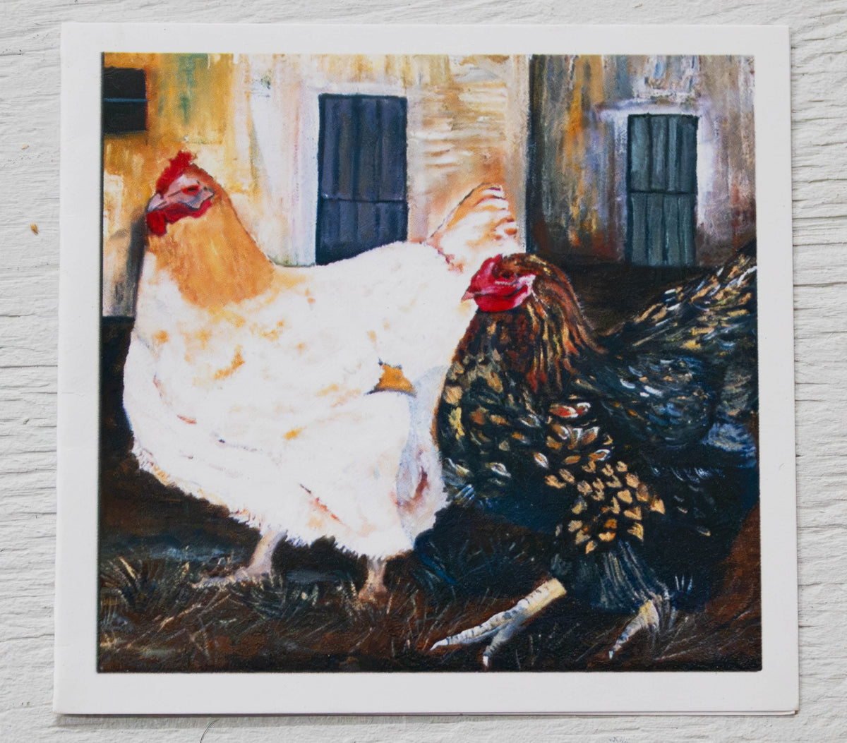 Mini Speckled and White Hens Art Card