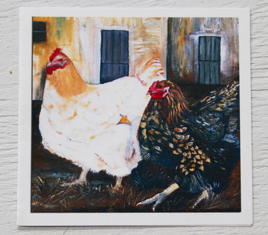 Mini Speckled and White Hens Art Card