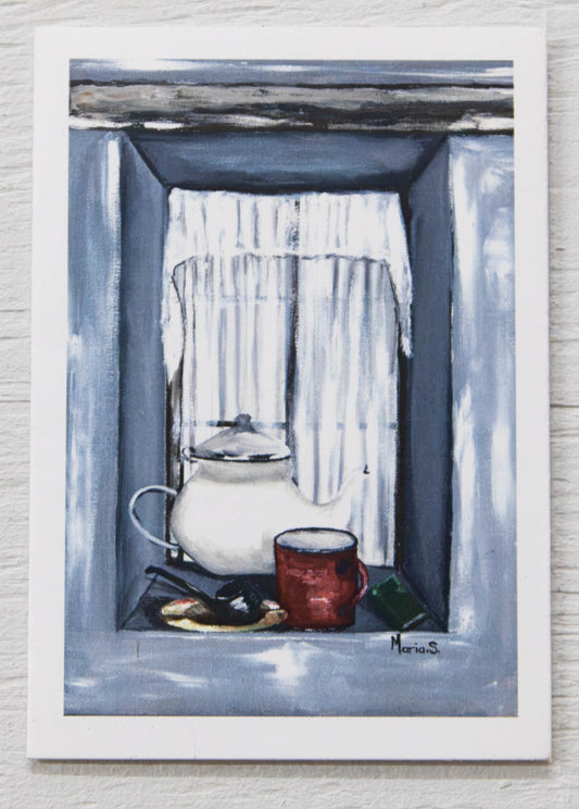 Mini Vintage Teapot & Red Mug Art Card