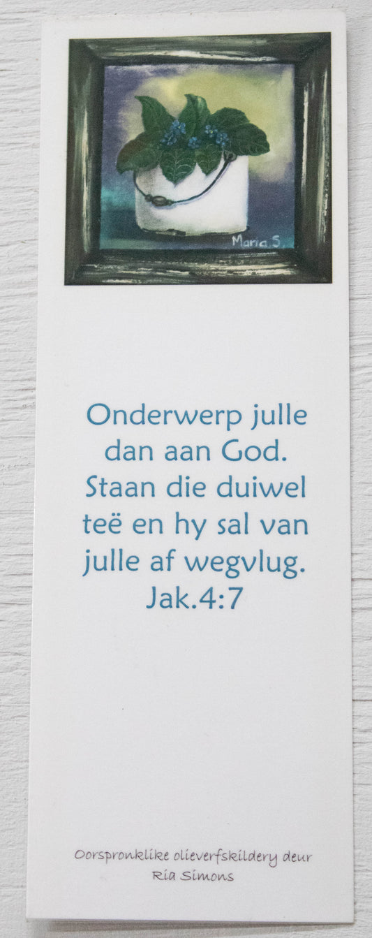 Afrikaans Scripture Bookmark — Small Blue Flowers Art