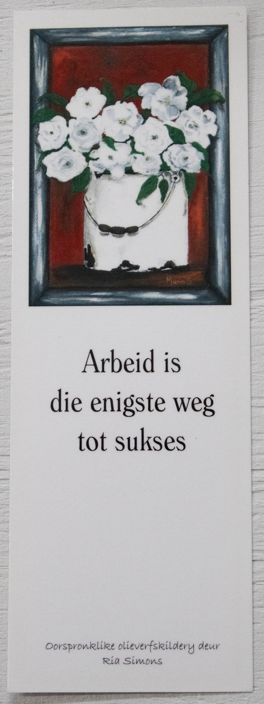 Afrikaans Motivation Bookmark — White Flowers Still Life