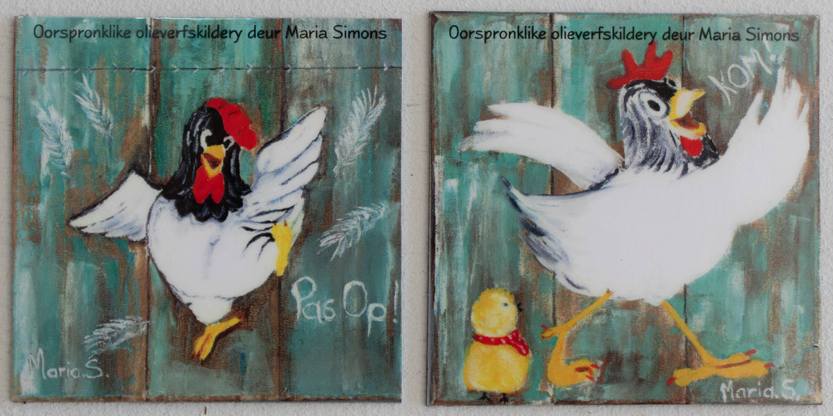 Whimsical Farmyard Chickens Fridge Magnets — 2-Piece Art Set