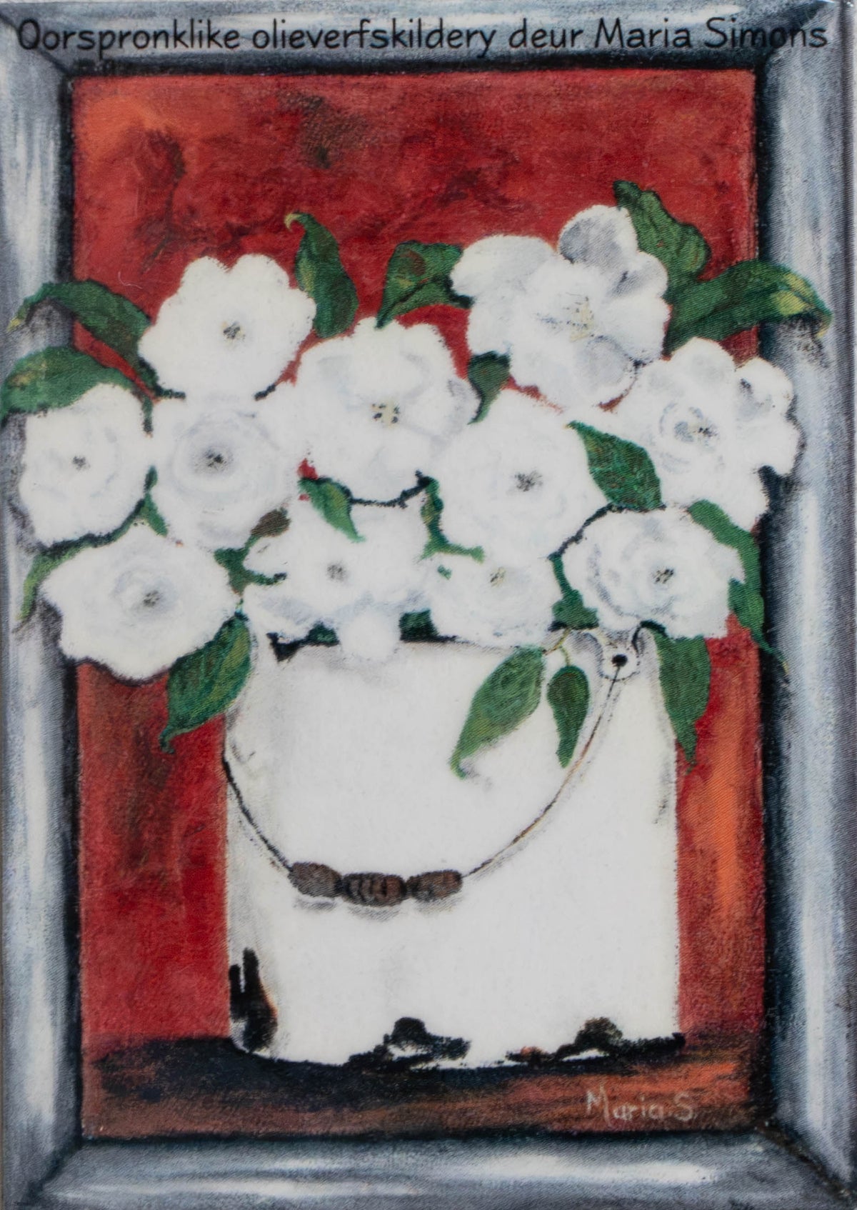 White Roses in Enamel Can Fridge Magnet