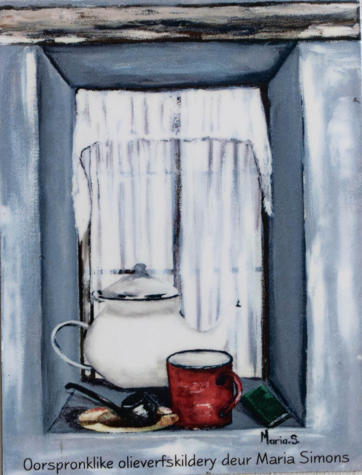 Cozy Cottage Window Teapot & Red Mug Fridge Magnet