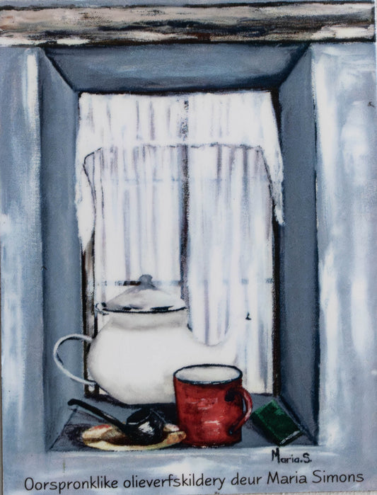 Cozy Cottage Window Teapot & Red Mug Fridge Magnet