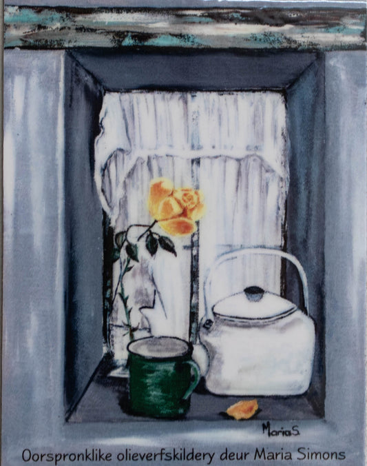 Cozy Cottage Window Kettle & Rose Fridge Magnet