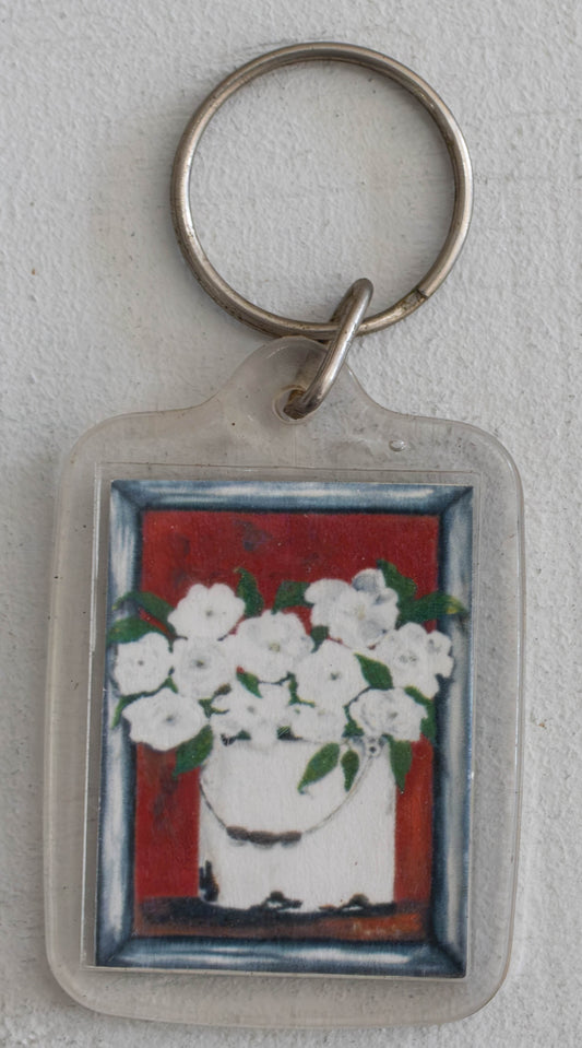 White Roses in Enamel Can Keychain
