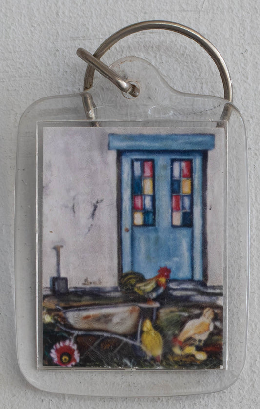 Stained-Glass Cottage Door Keychain