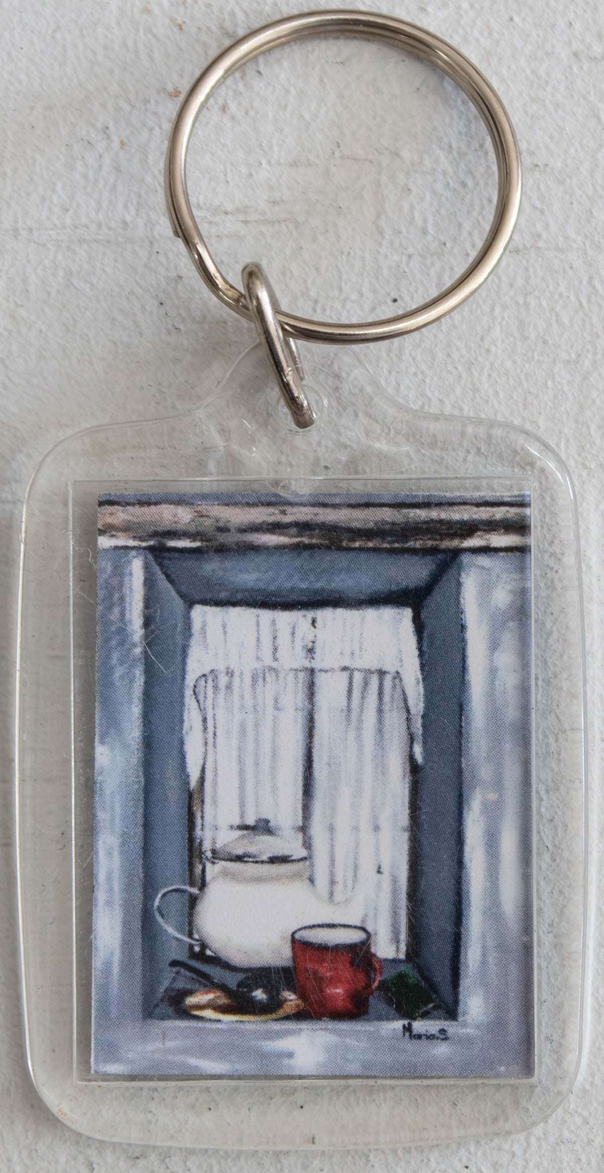 Cozy Cottage Window Teapot & Red Mug Keychain