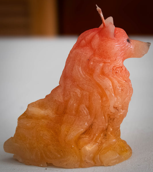 Hand-Poured Sitting Wolf Sculptural Candle — Coral Pink & Amber