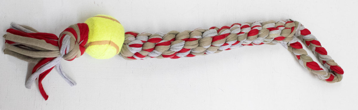 The T-Tugger Ball & Rope Toy red & gray