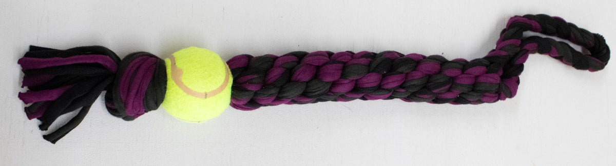 The T-Tugger Ball & Rope Toy black & purple