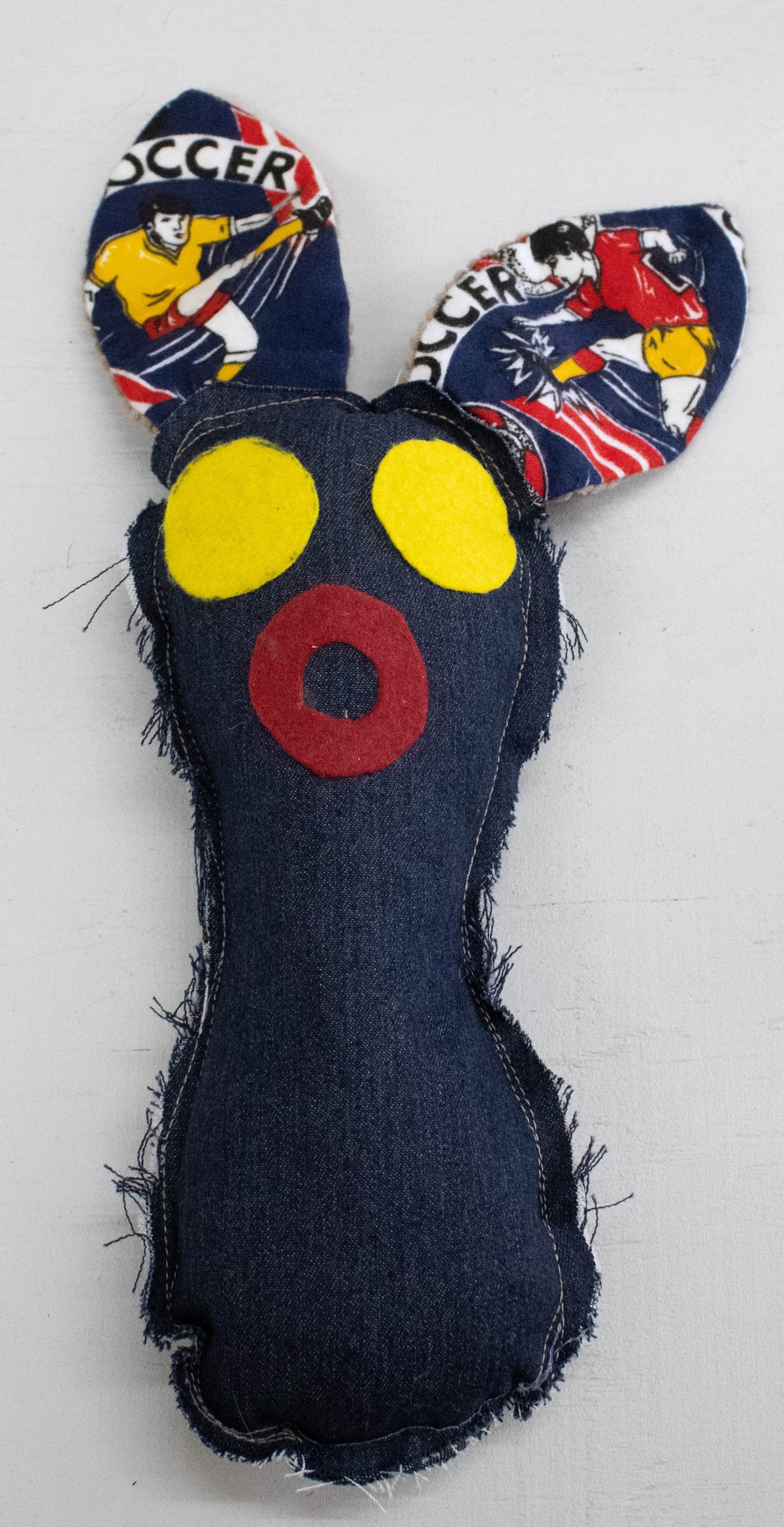 Calming Denim Plush denim & soccer print
